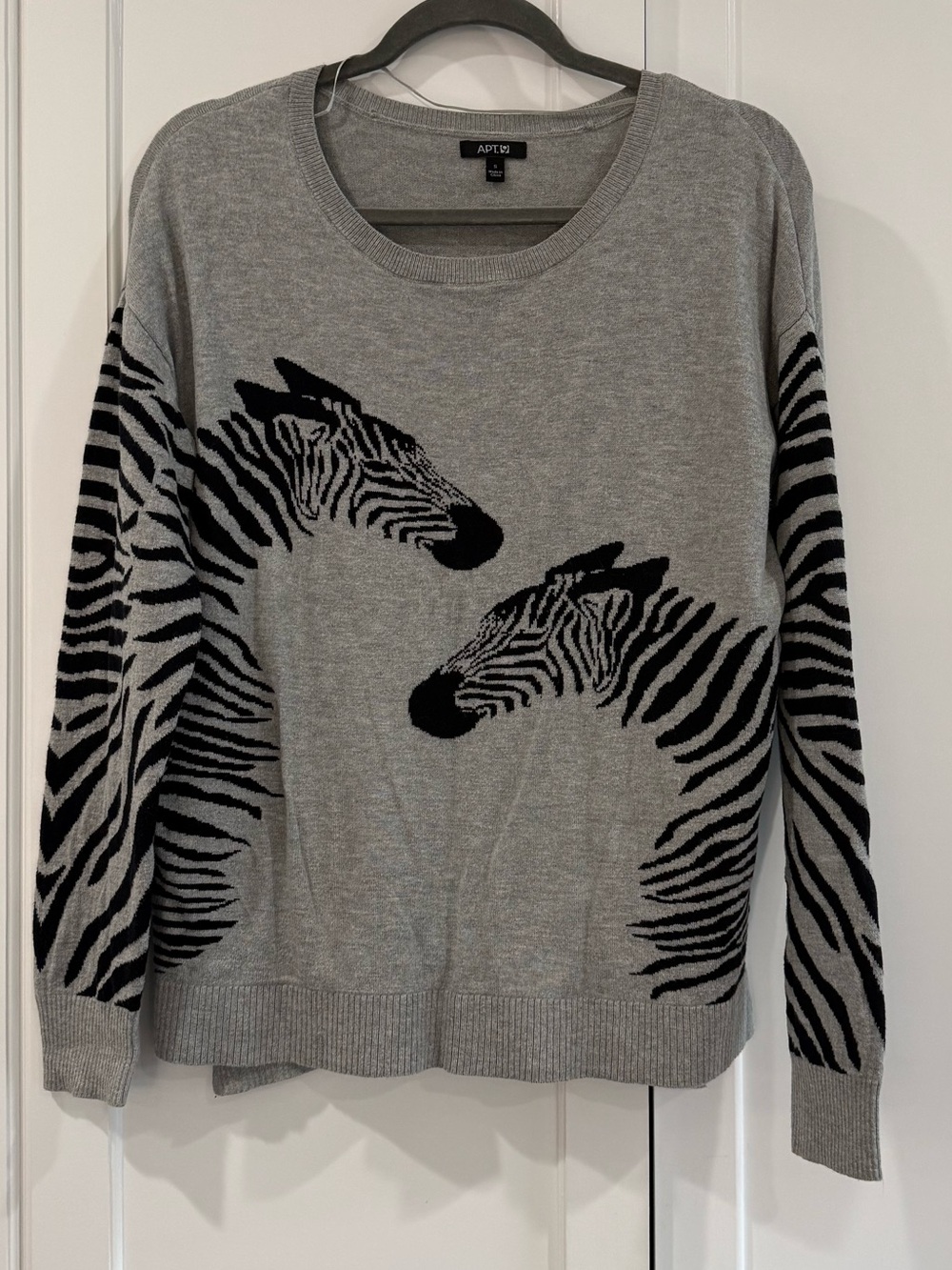 Apt. 9 Gray and Black Zebra Crewneck Sweater